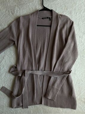 Daisy Fuentes Taupe Belted Open-Front Cardigan